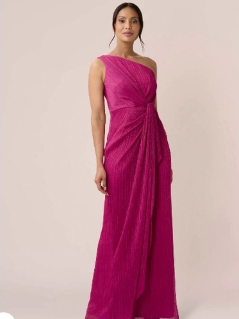 Adrianna Papell Magenta One-Shoulder Evening Gown